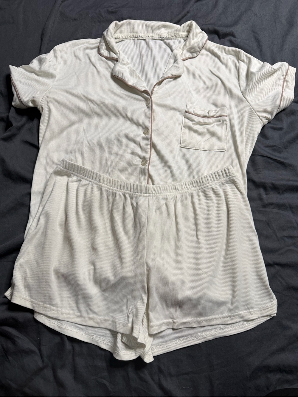 Nicole Miller Cream Short-Sleeve Pajama Set with Contrast Piping